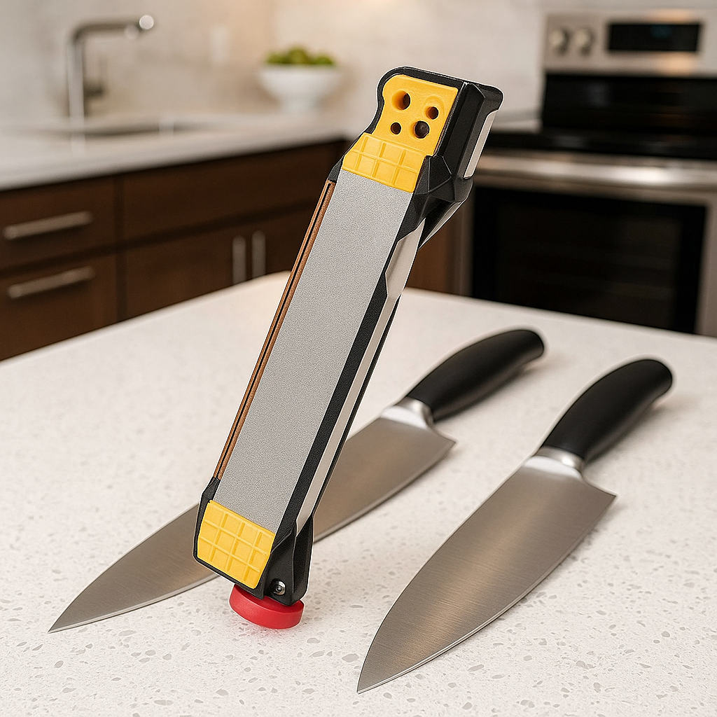 aiguiseur de couteau posé sur le plan de travail cuisine moderne