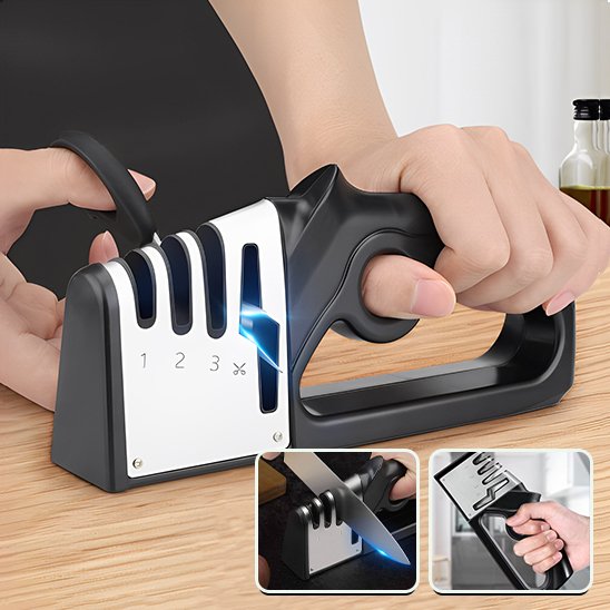 Aiguiseur de couteaux en action sur des ciseaux de cuisine