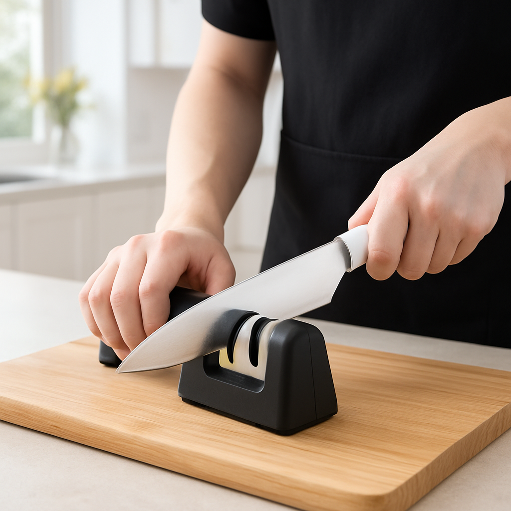 Aiguiseur de couteau en action sur un couteau