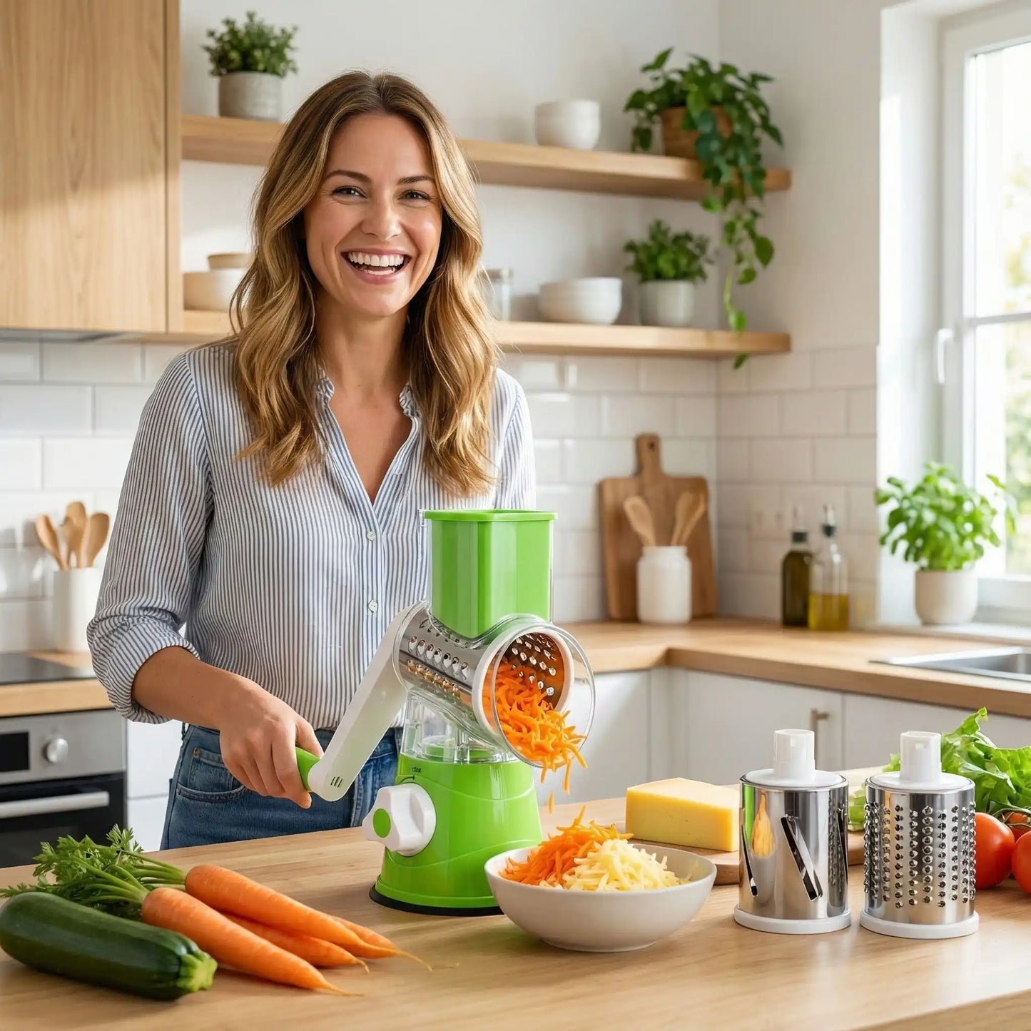 coupe légumes femme souriante