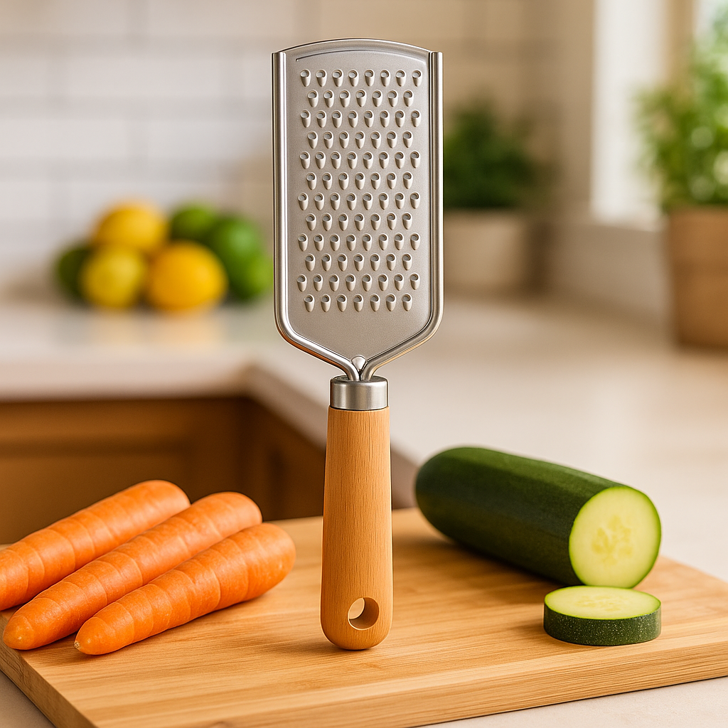 Râpe fromage inox sur surface de cuisine