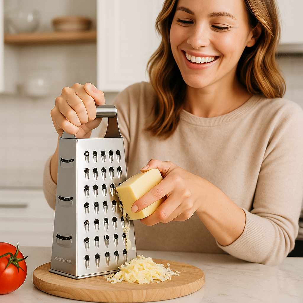 rape fromage utilisee par femme souriante